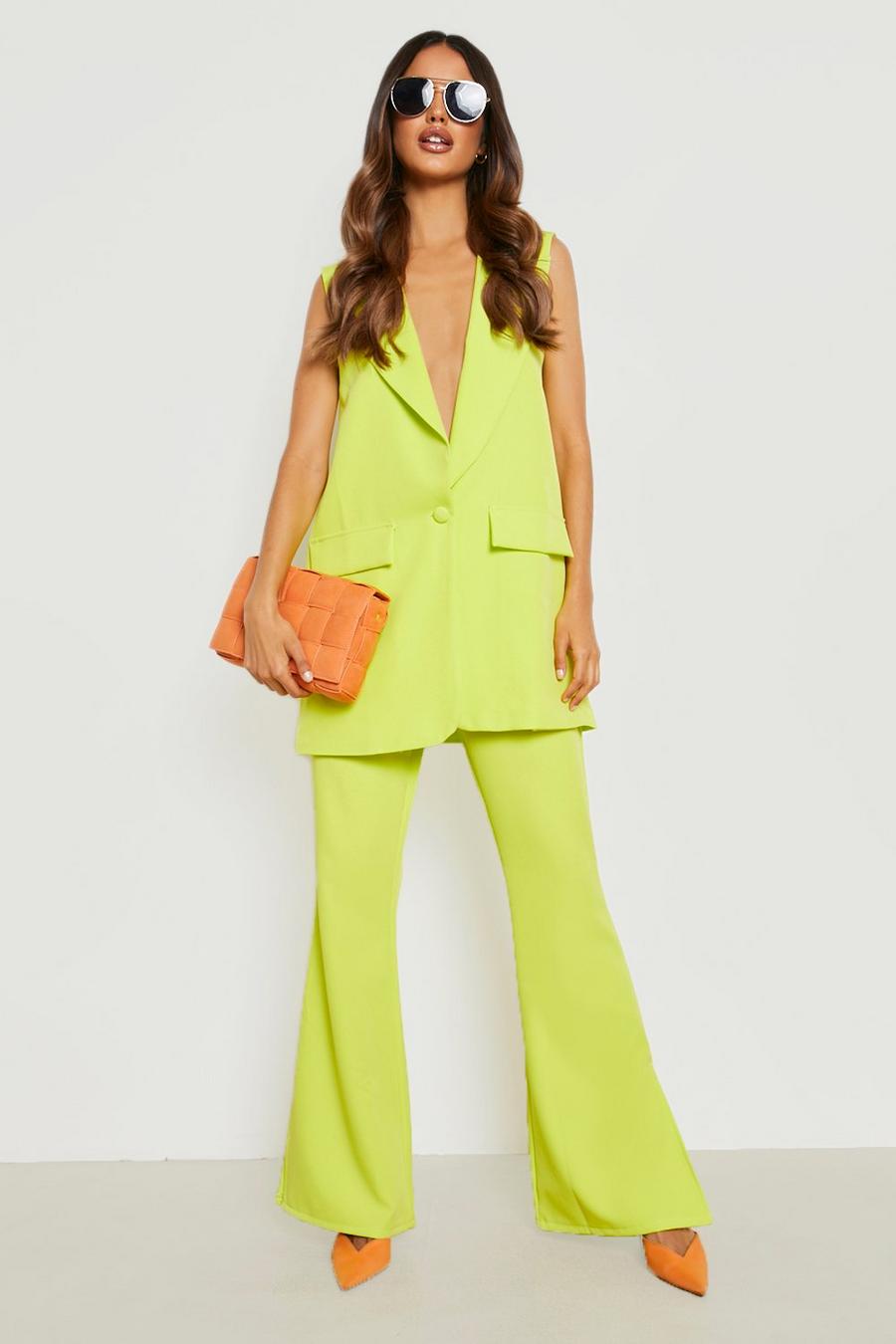 Lime vert Split Side Flared Tailored Trousers 