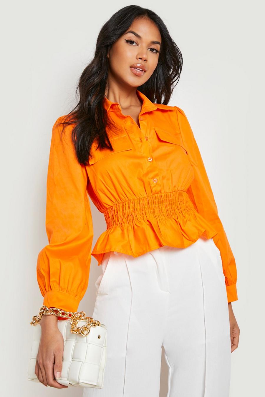 Utility-Hemd mit geraffter Taille, Orange