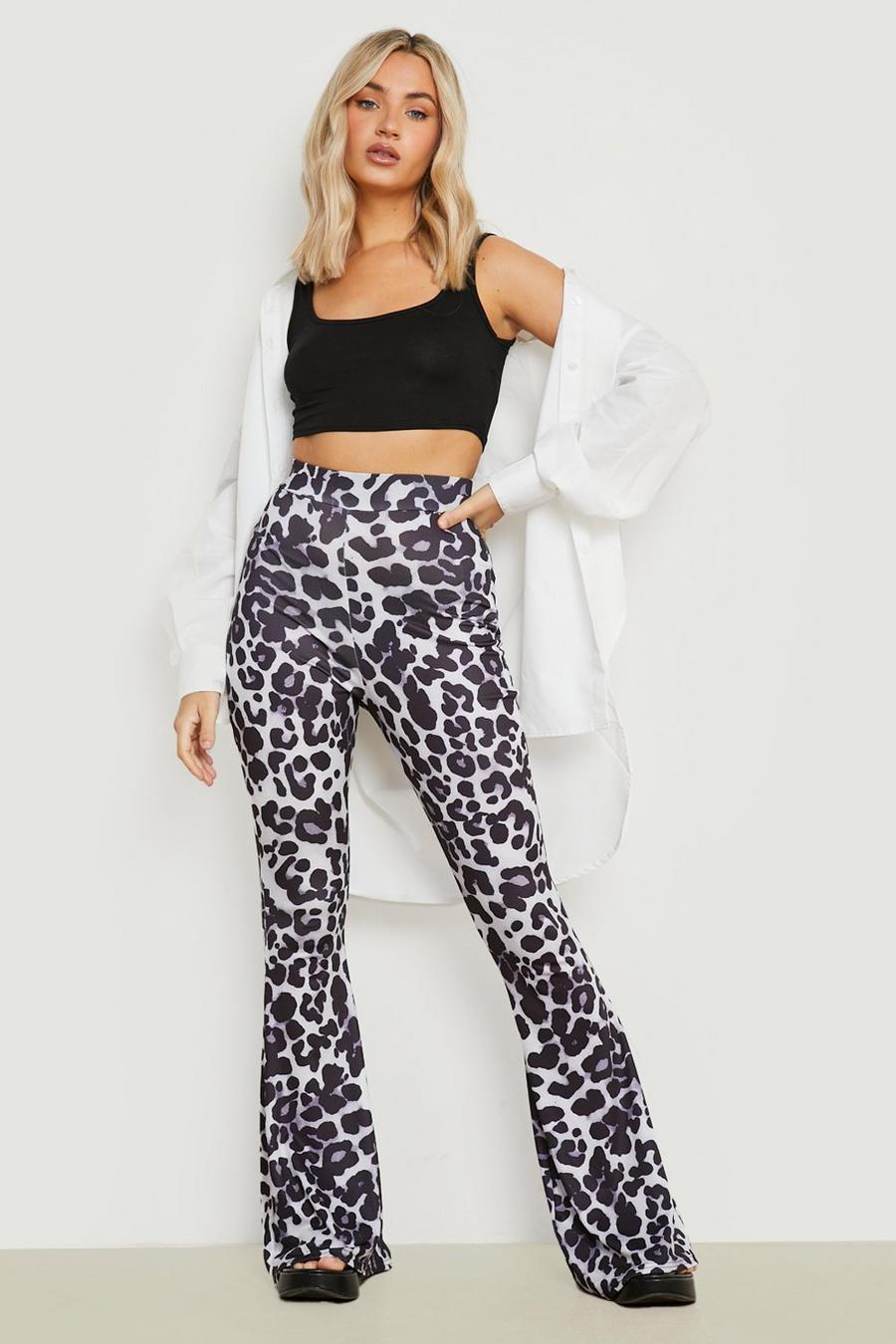 Blue Leopard Print Jersey Flare Trouser image number 1