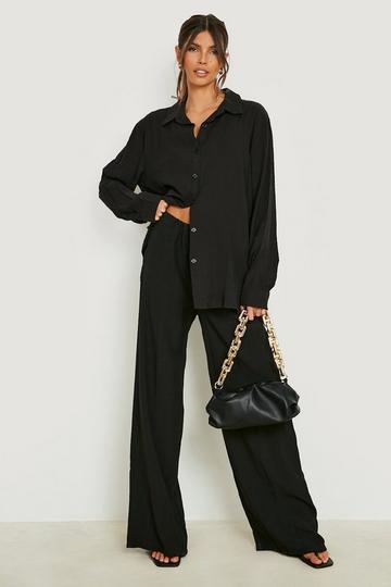 Crinkle Relaxed Fit Wide Leg Pants black