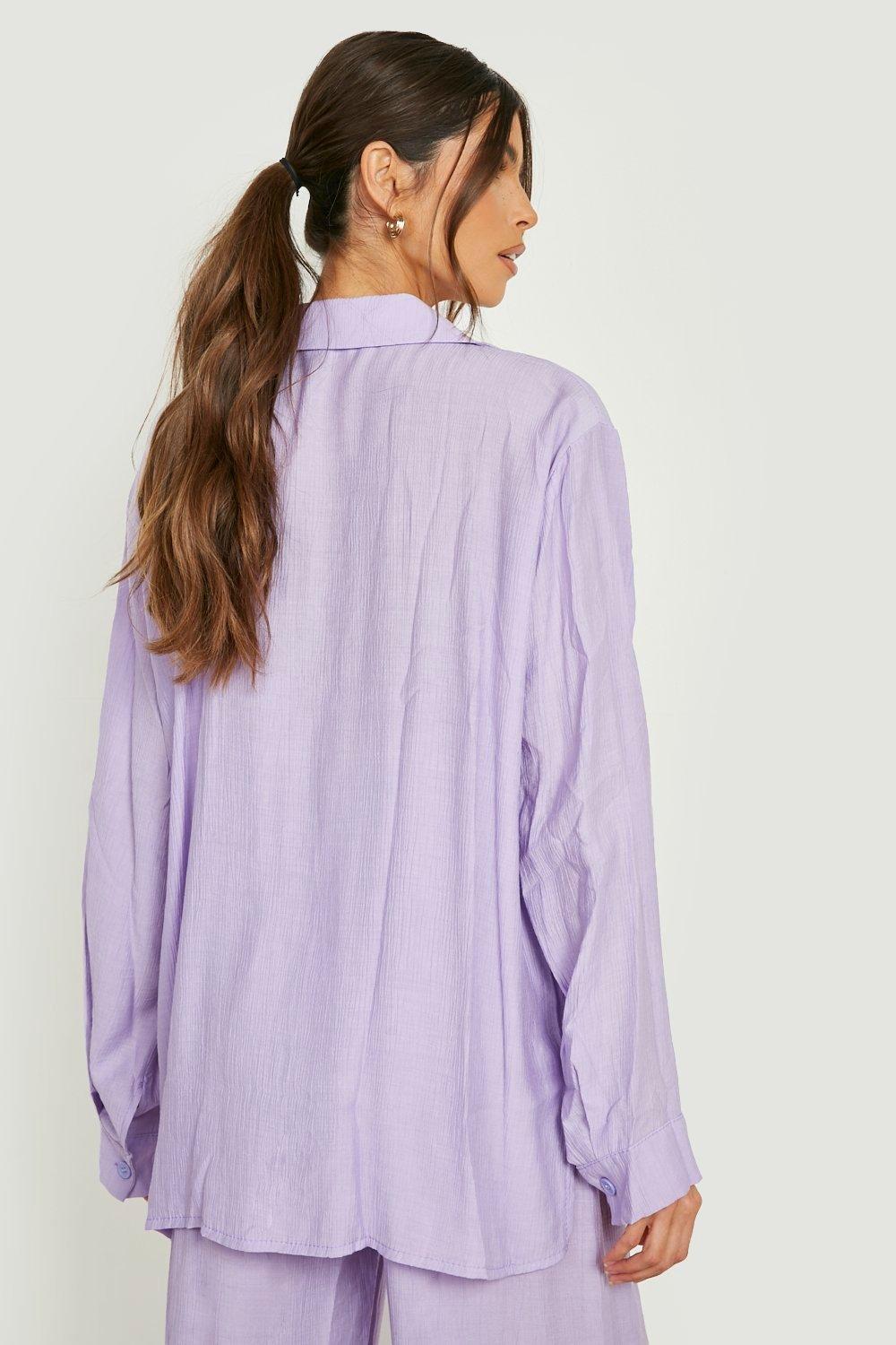 Women's Lilac Crinkle Relaxed Fit Linen Look Shirt