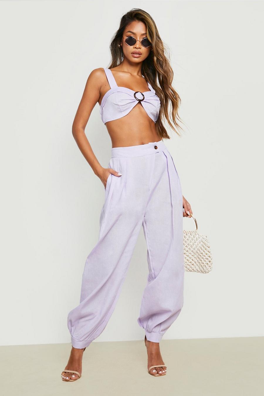 Lilac Linen Look Relaxed Fit Trousers image number 1