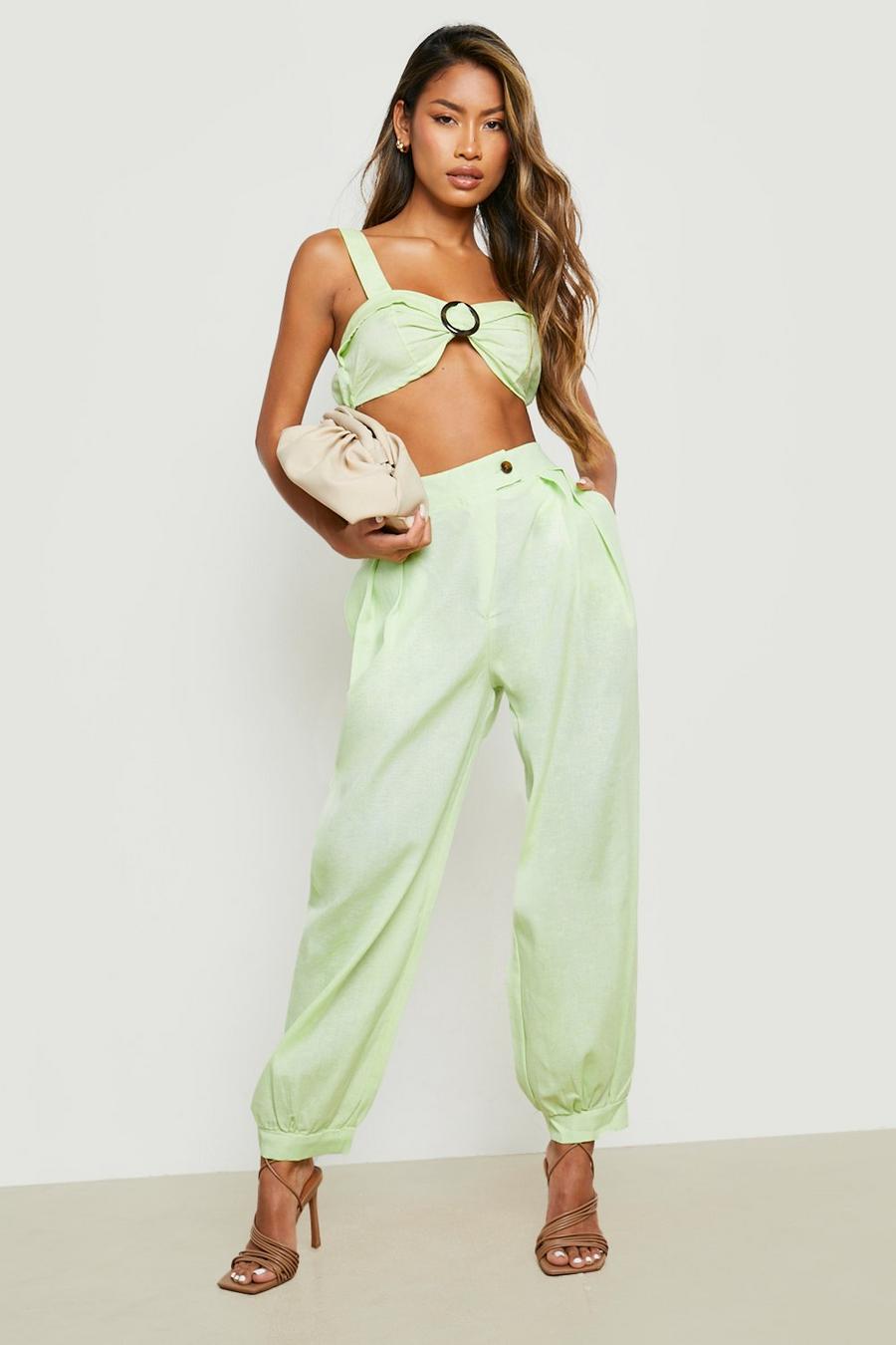Lime Linen Look Relaxed Fit Pants image number 1