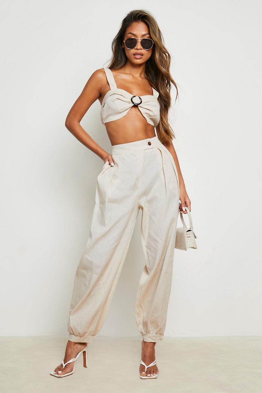 Sand Linen Look Relaxed Fit Pants image number 1