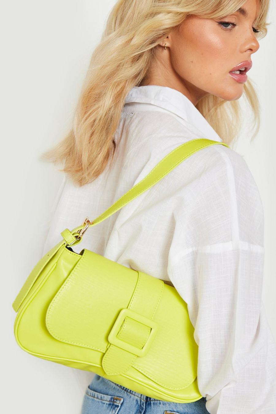 Lime green Buckle Detail Curve Shoulder Bag 