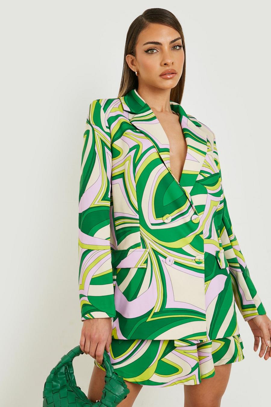 Lime Abstract Double Breasted Tailored Blazer image number 1