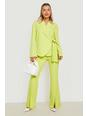 Lime green Jersey Crepe Seam Split Front Flares
