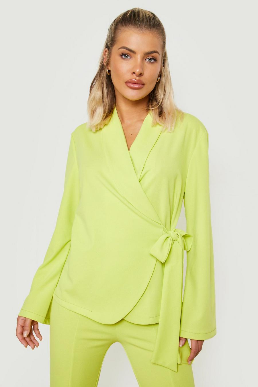 Lime green Jersey Crepe Tie Side Tailored Blazer image number 1