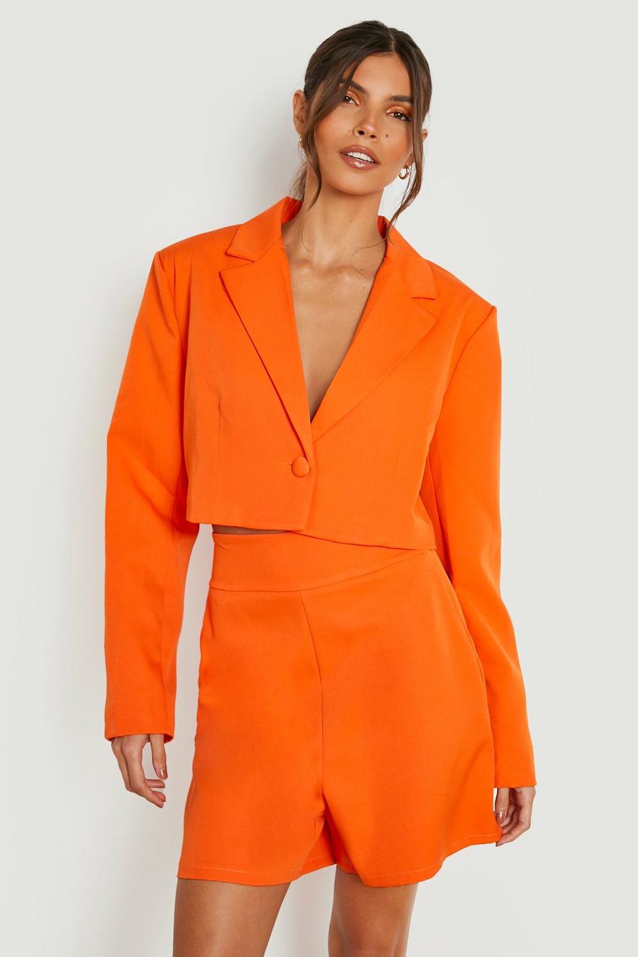 Orange Cropped Tailored Blazer  image number 1