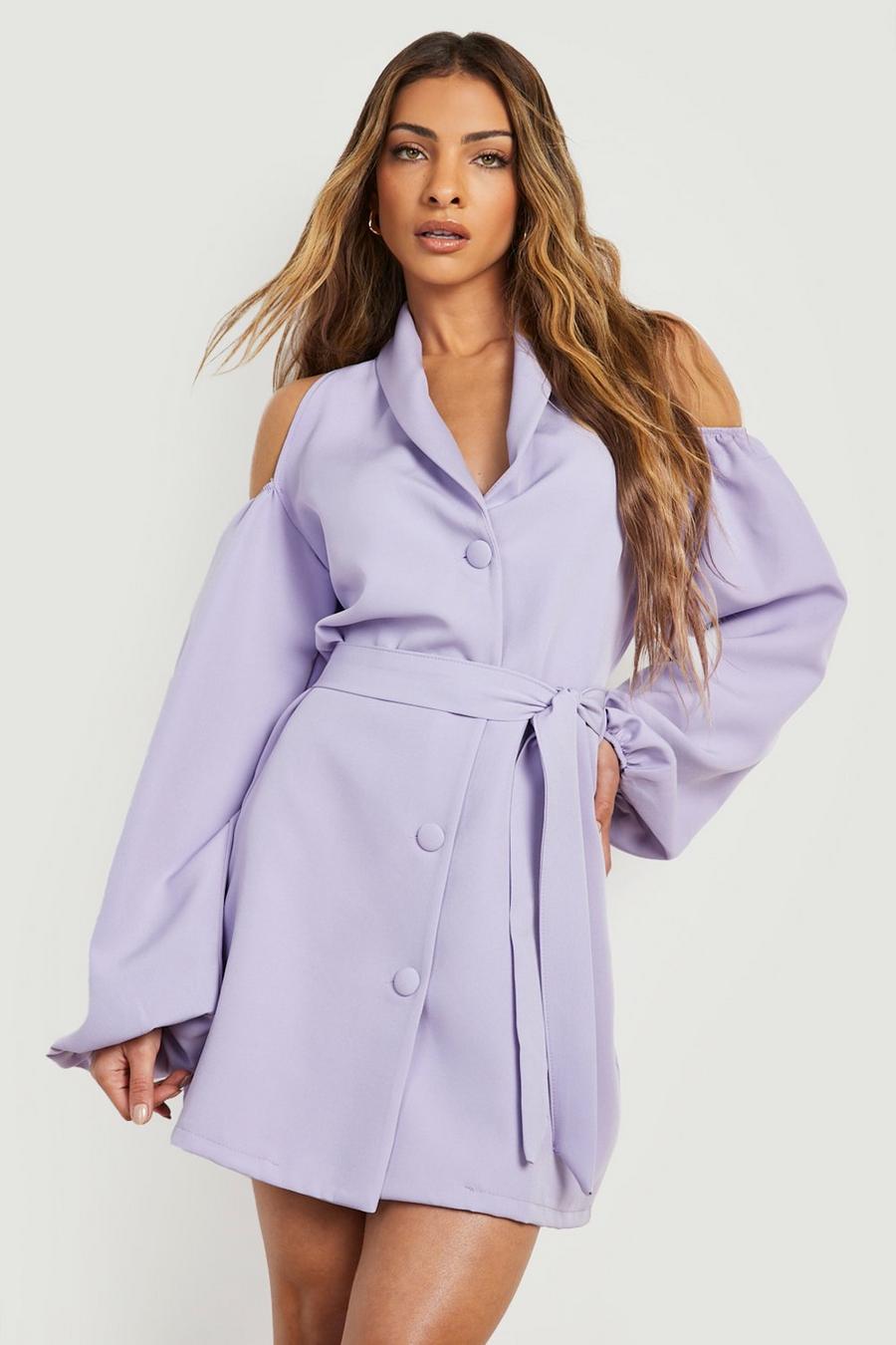 Lilac purple Drop Shoulder Belted Tailored Blazer Dress
