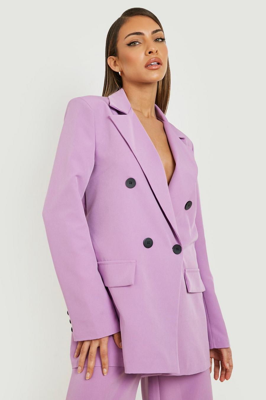 Bright lilac purple Contrast Button Relaxed Fit Tailored Blazer