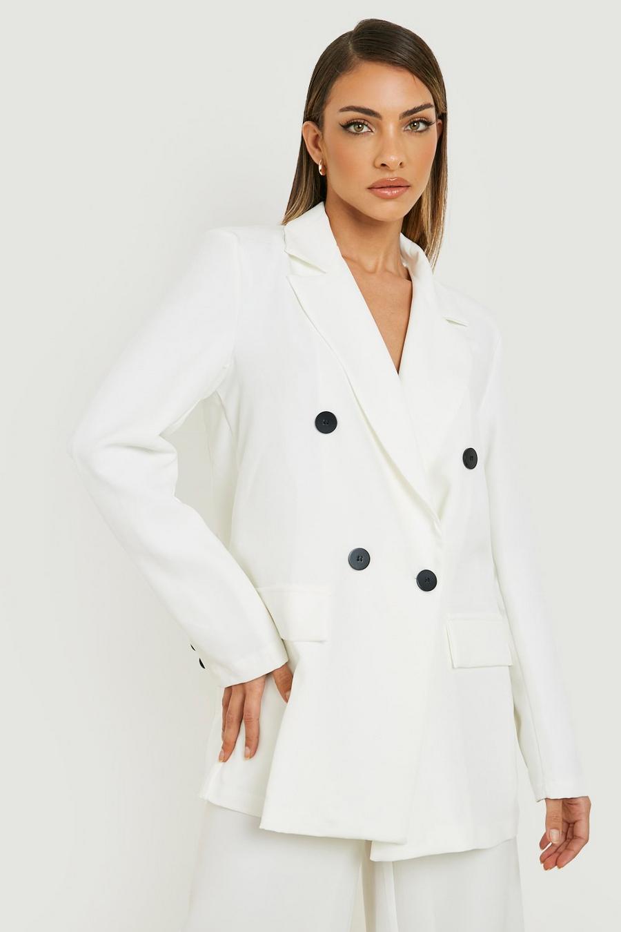 Ivory white Contrast Button Relaxed Fit Tailored Blazer image number 1