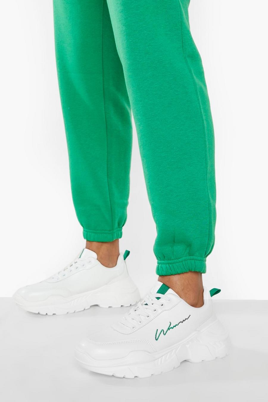 Scarpe da ginnastica con scritta Woman e suola spessa, Green gerde