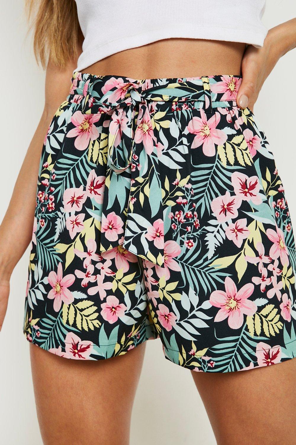 Women's Tropical Print Belted Flippy Shorts