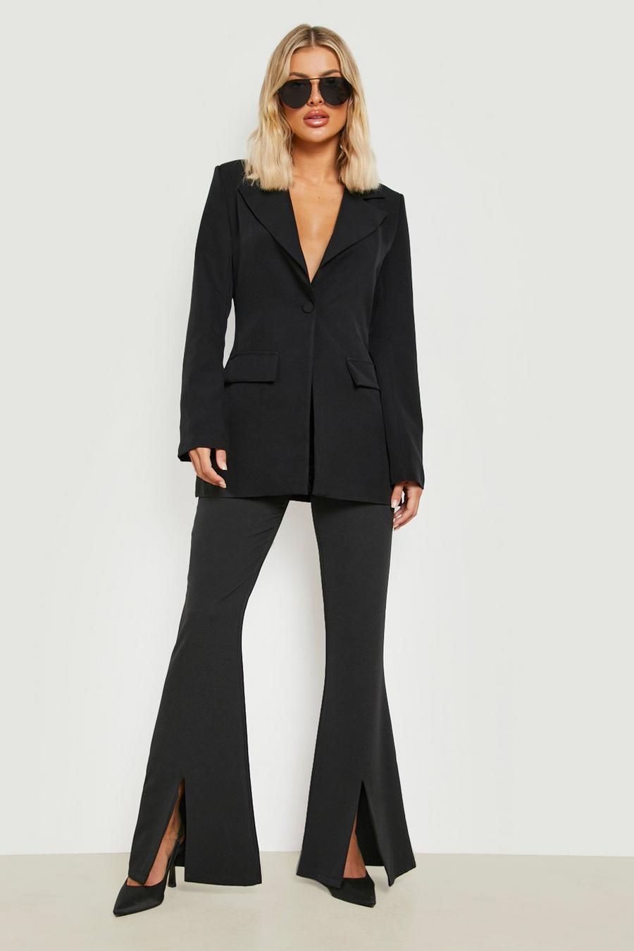 Black Split Front Flared Tailored Trousers  image number 1