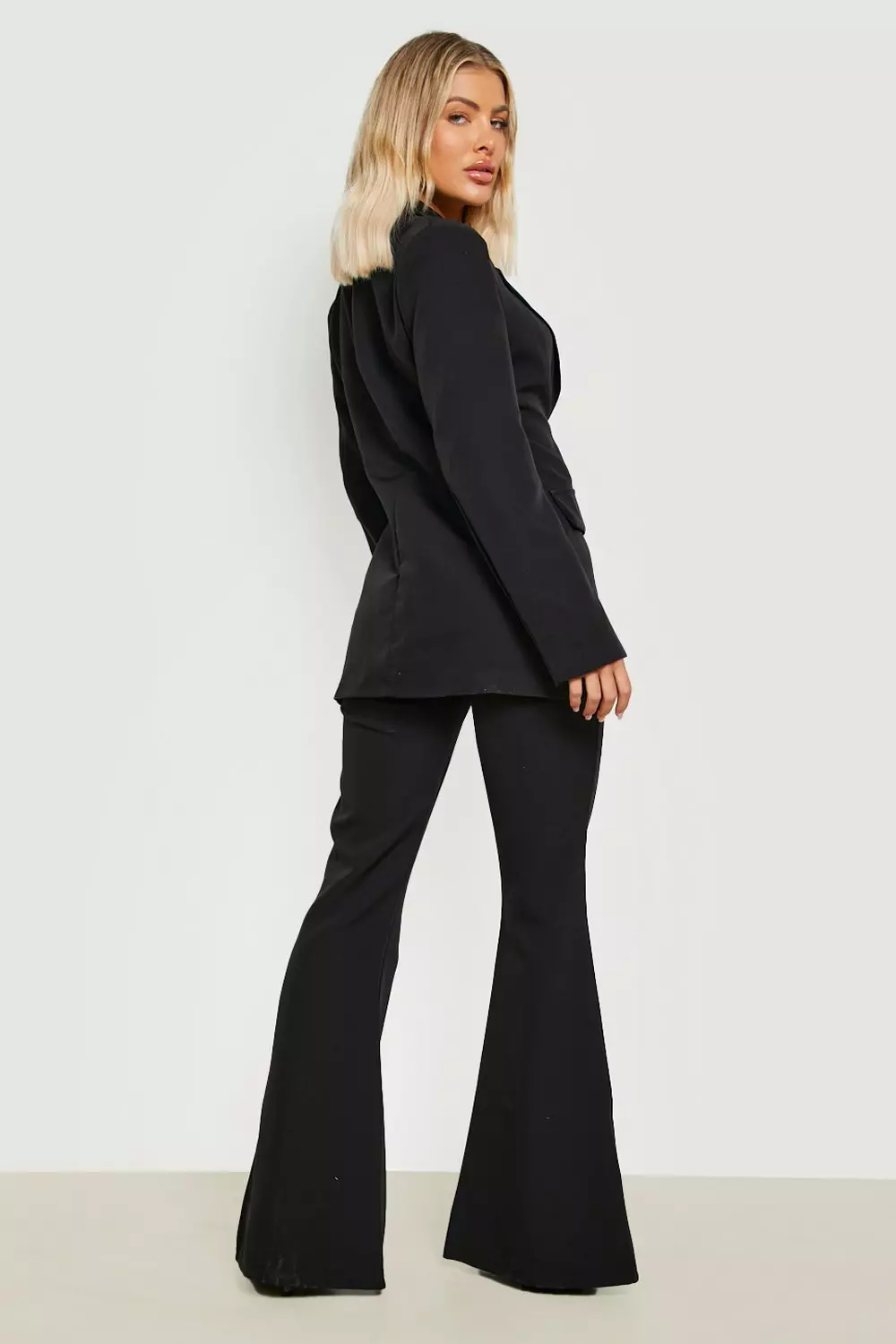 Black Split Front Flared Tailored Trousers  alternative image