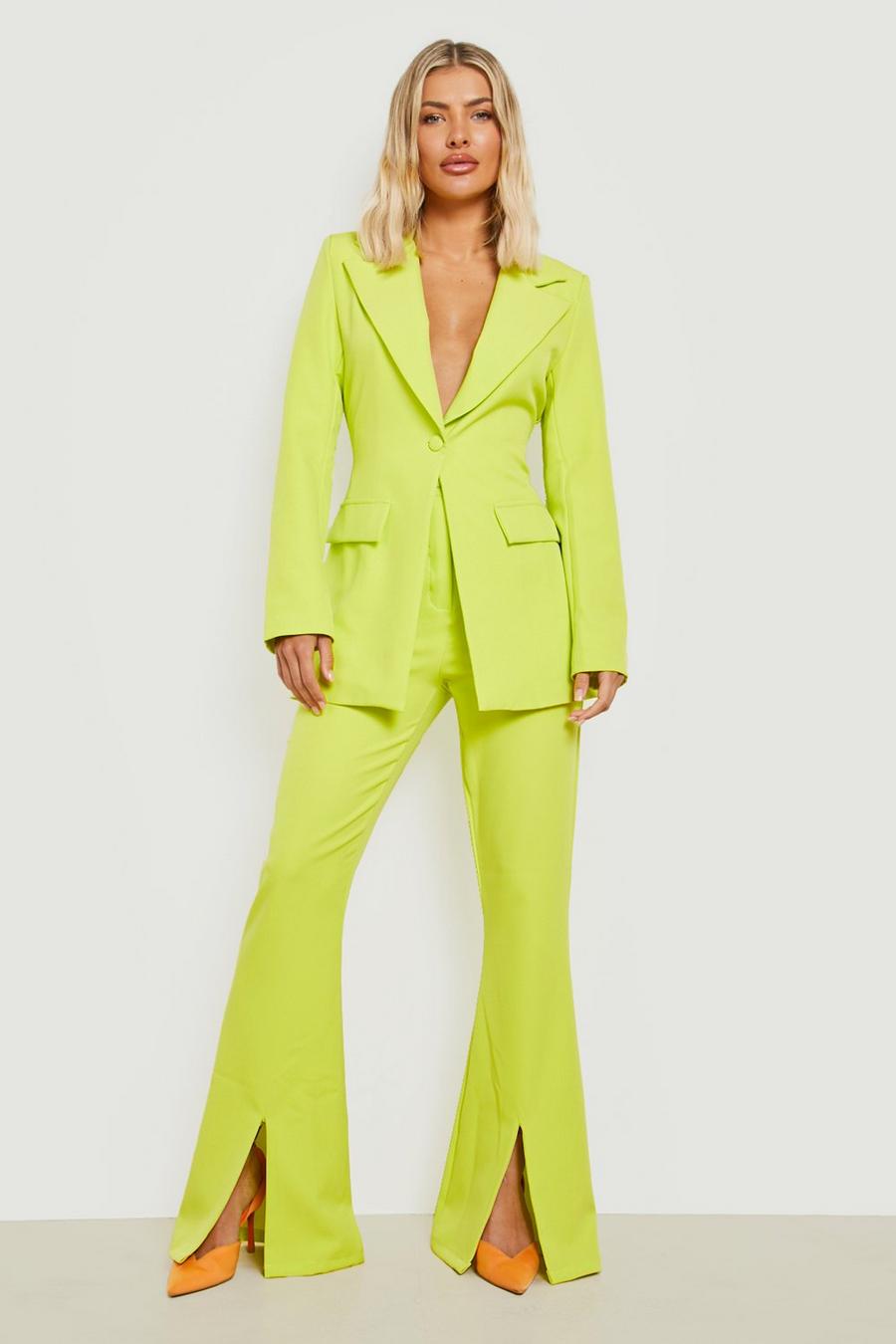 Lime green Split Front Flared Dress Pants