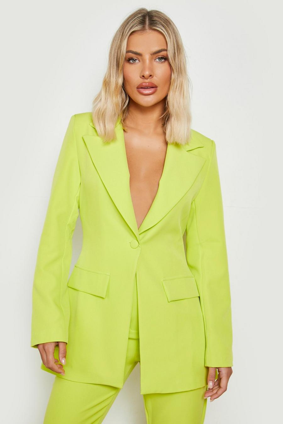 Lime green Plunge Fitted Tailored Blazer image number 1