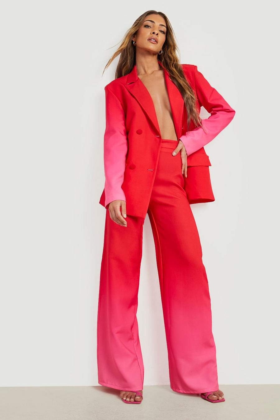 Hot pink rose Ombre Wide Leg Tailored Trousers