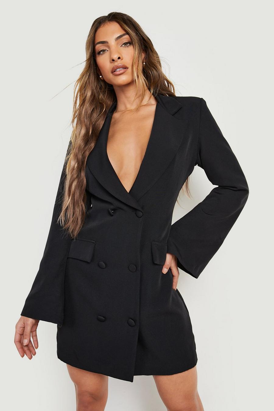 Black Flared Sleeve Tailored Blazer Dress image number 1