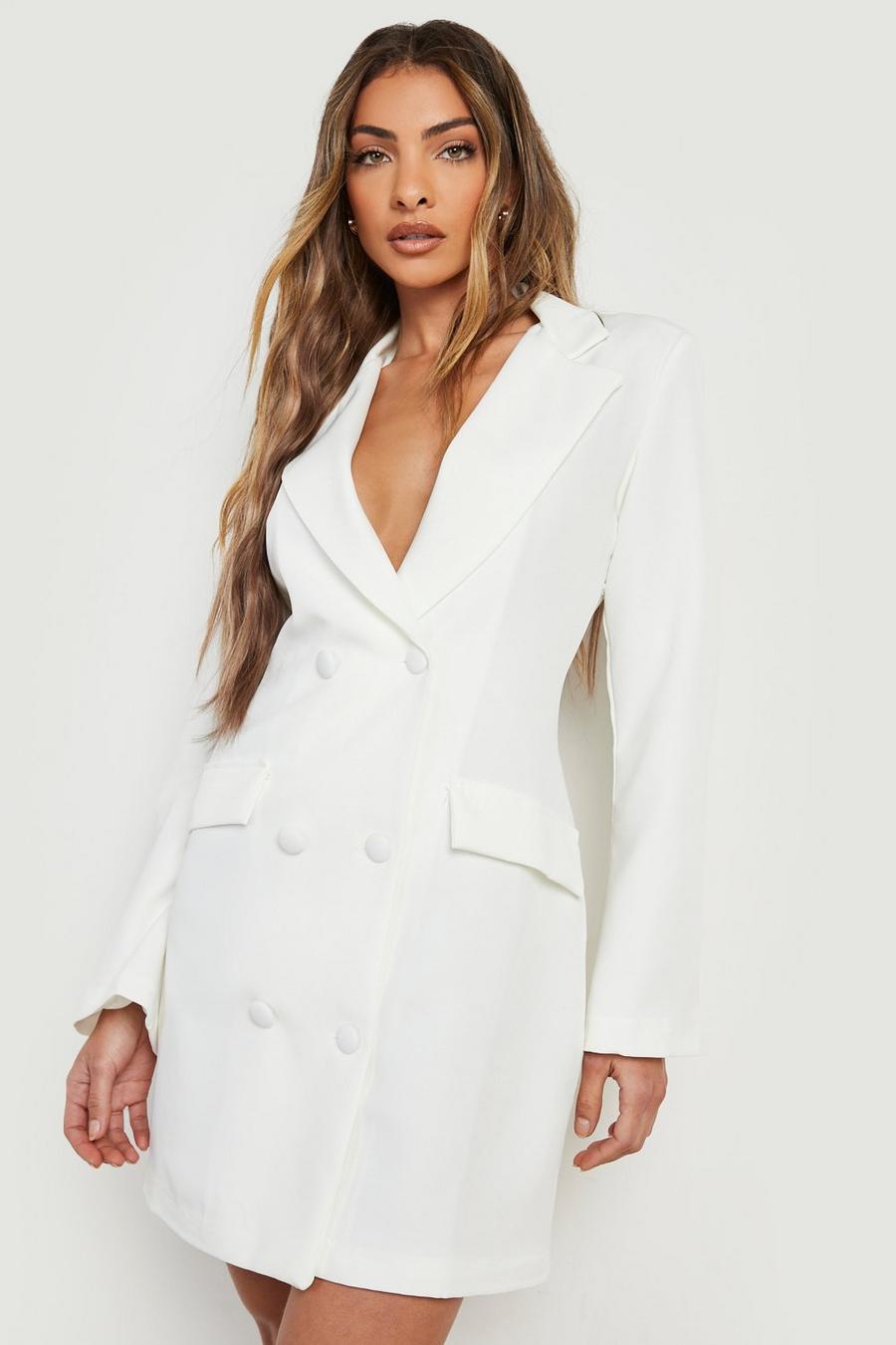 Ivory white Flared Sleeve Tailored Blazer Dress