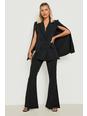 Black Pintuck Flared Tailored Trousers 