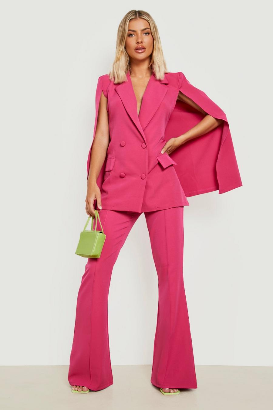 Hot pink rose Pintuck Flared Tailored Trousers 