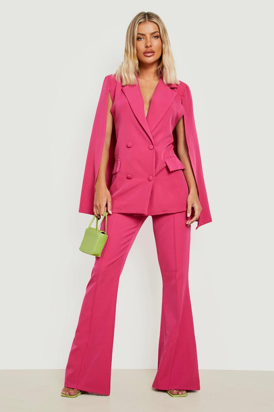 Hot pink rose Double Breasted Cape Sleeve Tailored Blazer