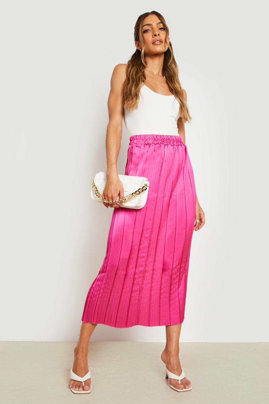 Hot pink Satin Pleated Midaxi Skirt  image number 1