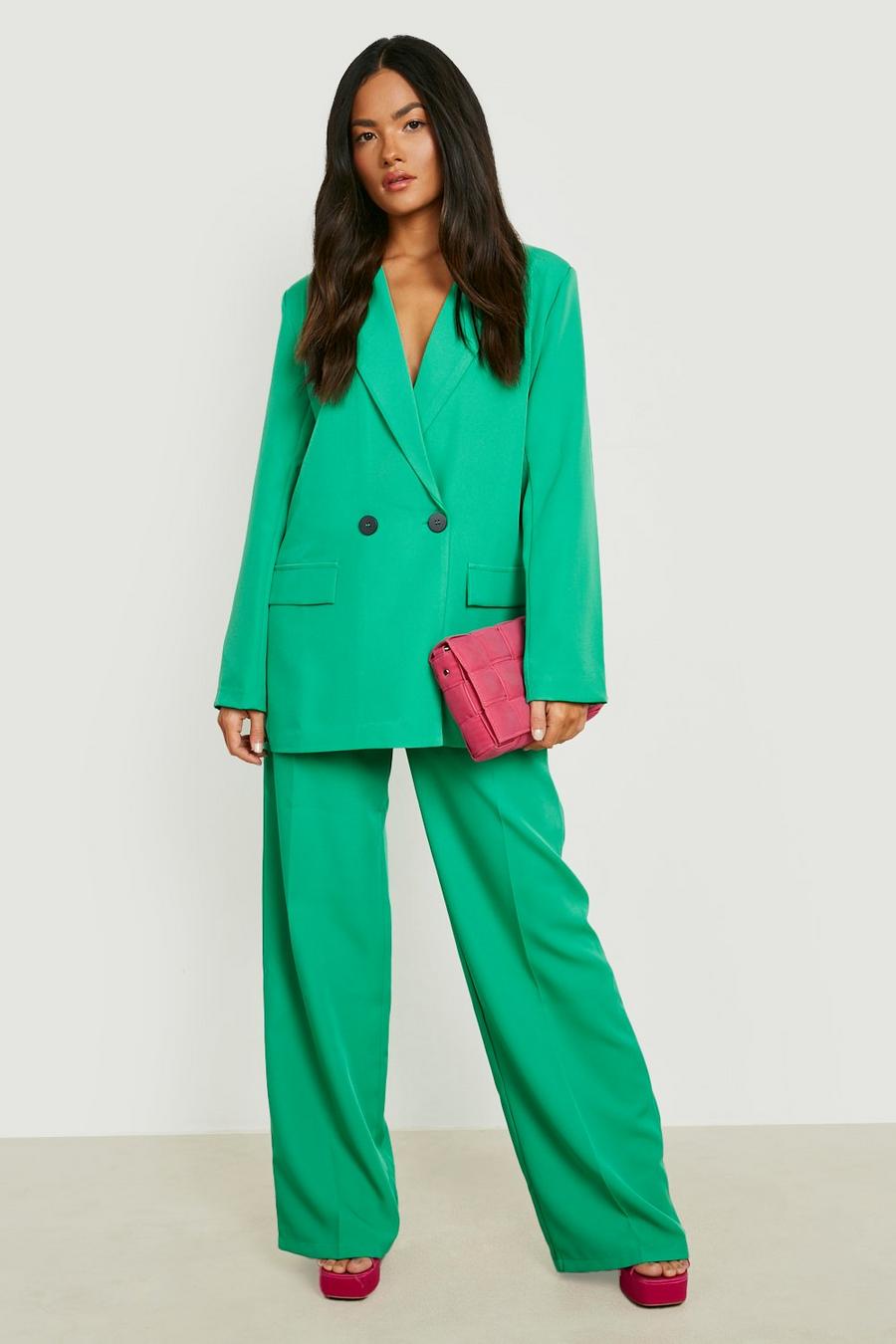 Bright green Colour Pop Contrast Button Wide Leg Trousers image number 1