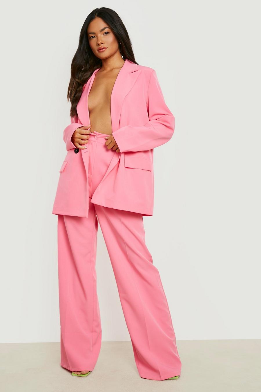 Candy pink Colour Pop Contrast Button Wide Leg Trousers image number 1