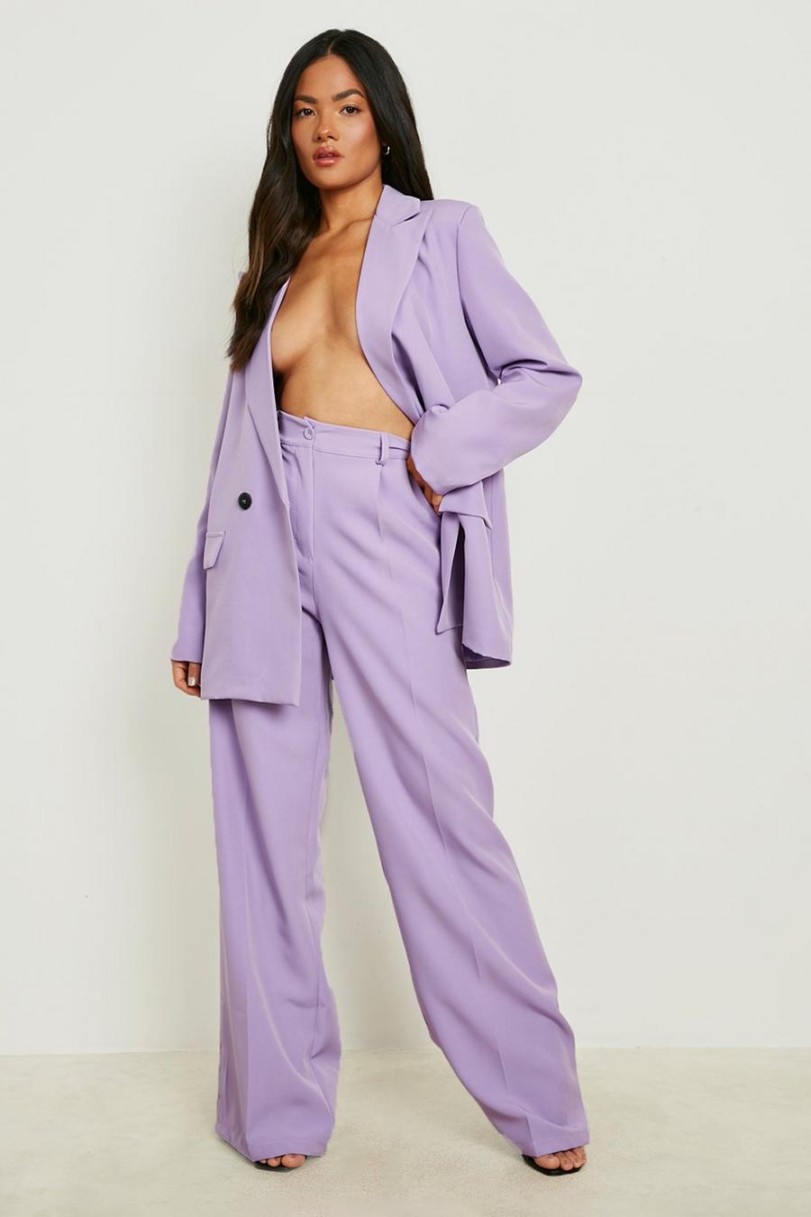 Pantalon large à bouton contrastant, Lilac violet