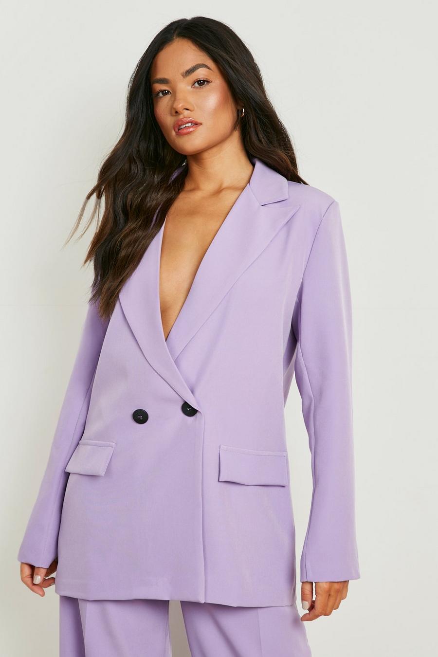 Lilac purple Colour Pop Contrast Button Tailored Blazer
