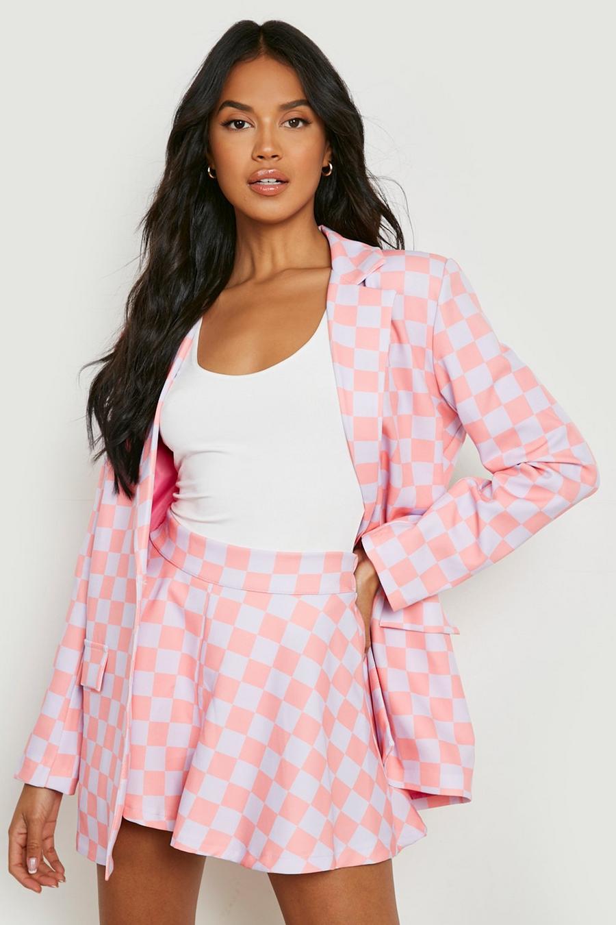 Candy pink Gingham Flared Tailored Shorts image number 1