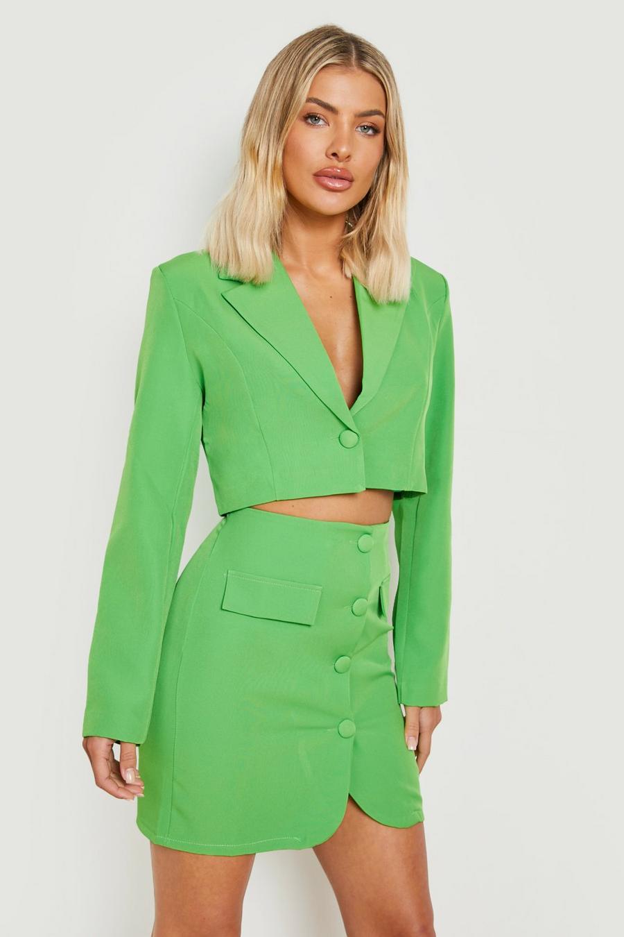 Apple green Cropped Fitted Tailored Blazer