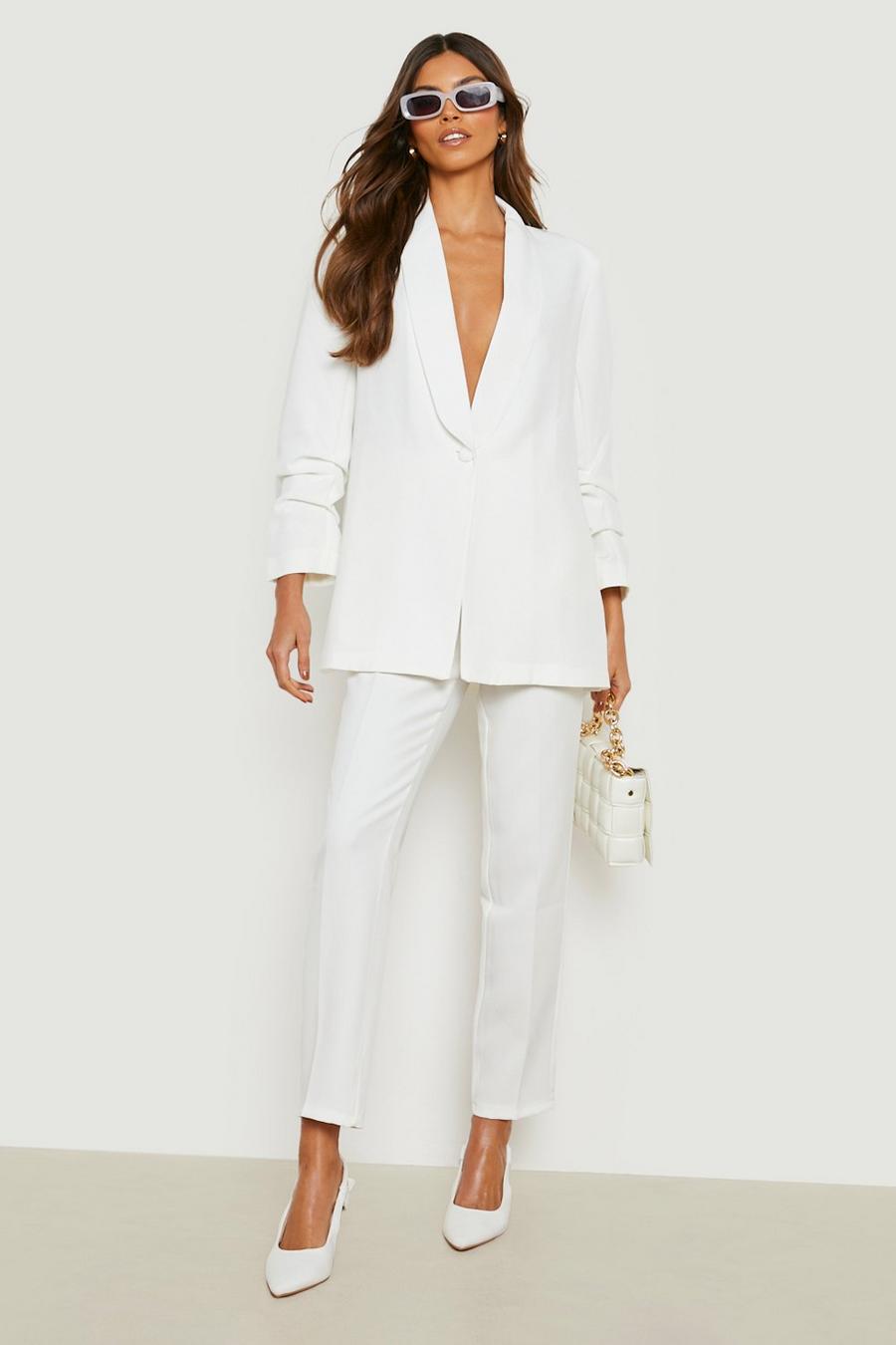 Ivory blanc Seam Front Ankle Grazer Trousers  image number 1