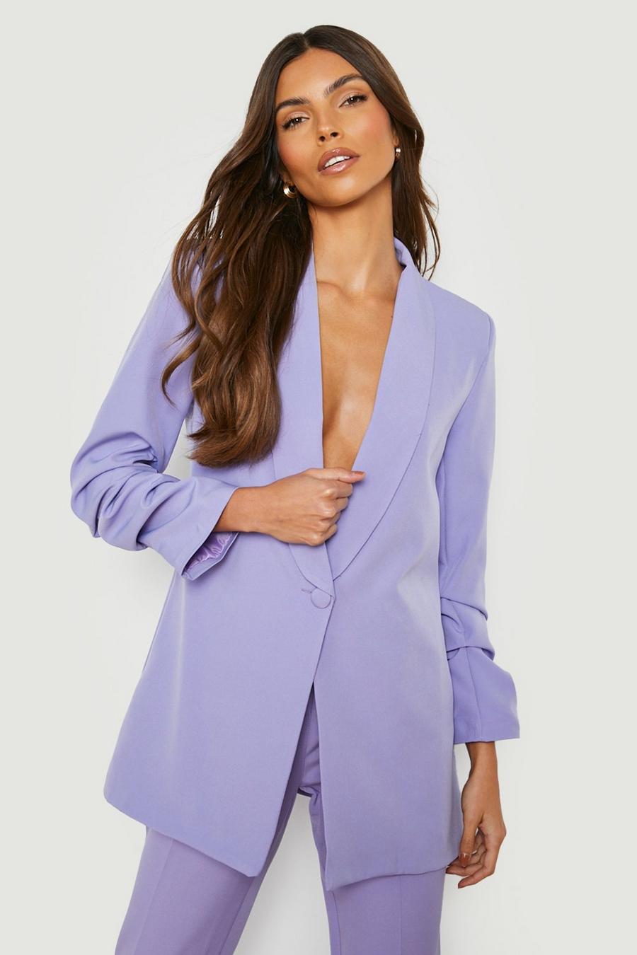 Lilac Ruched Sleeve Plunge Lapel Blazer image number 1