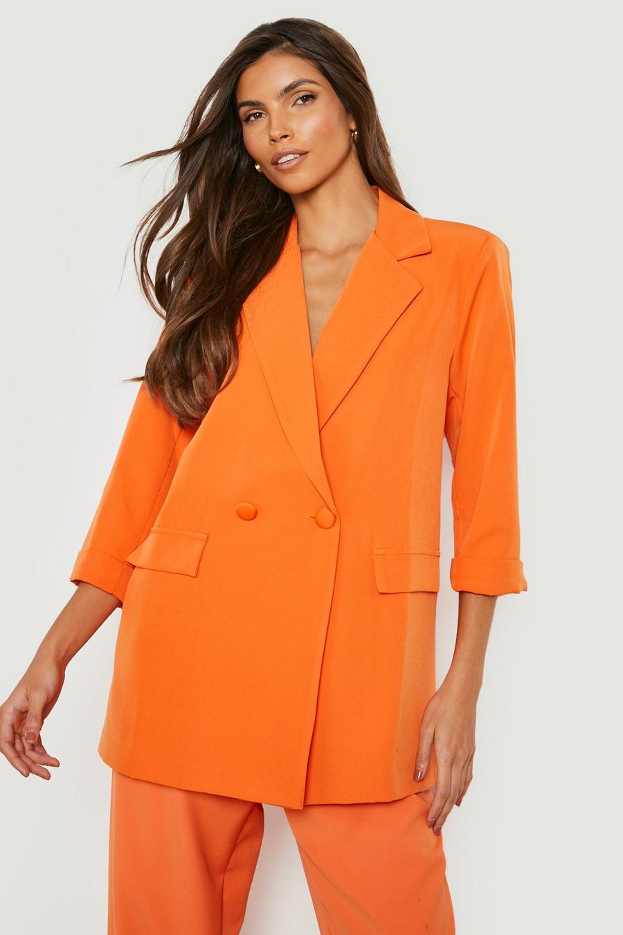 Orange Turn Cuff Double Breasted Tailored Blazer image number 1