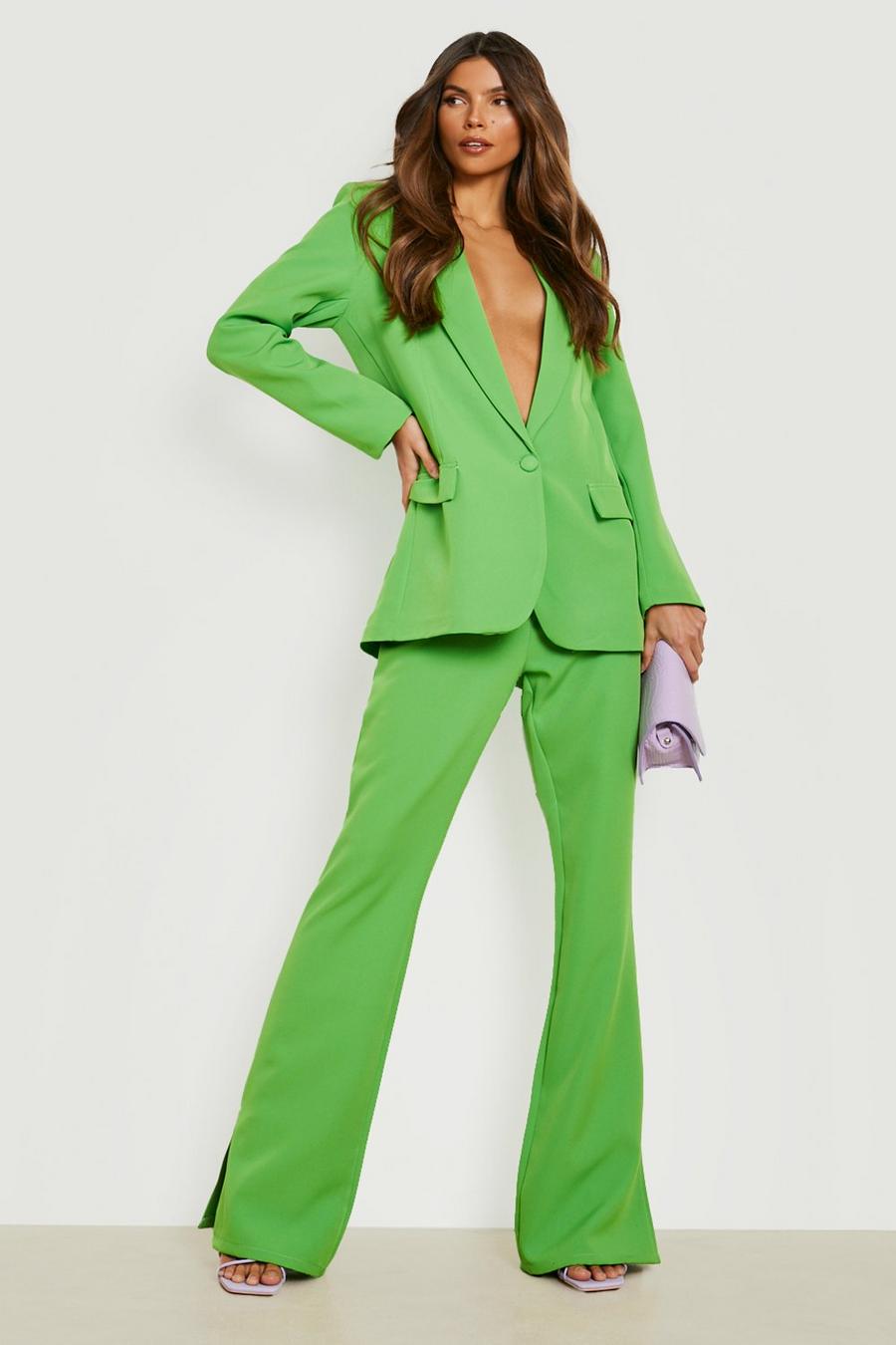 Apple green Split Leg Flared Tailored Trousers 