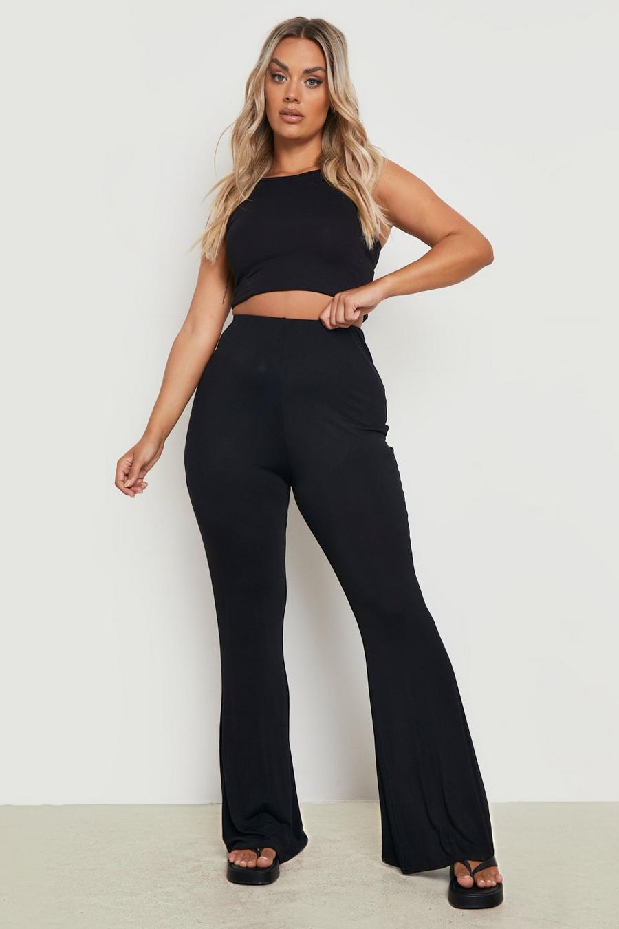 Black Plus Flare Leg Jersey Trousers image number 1
