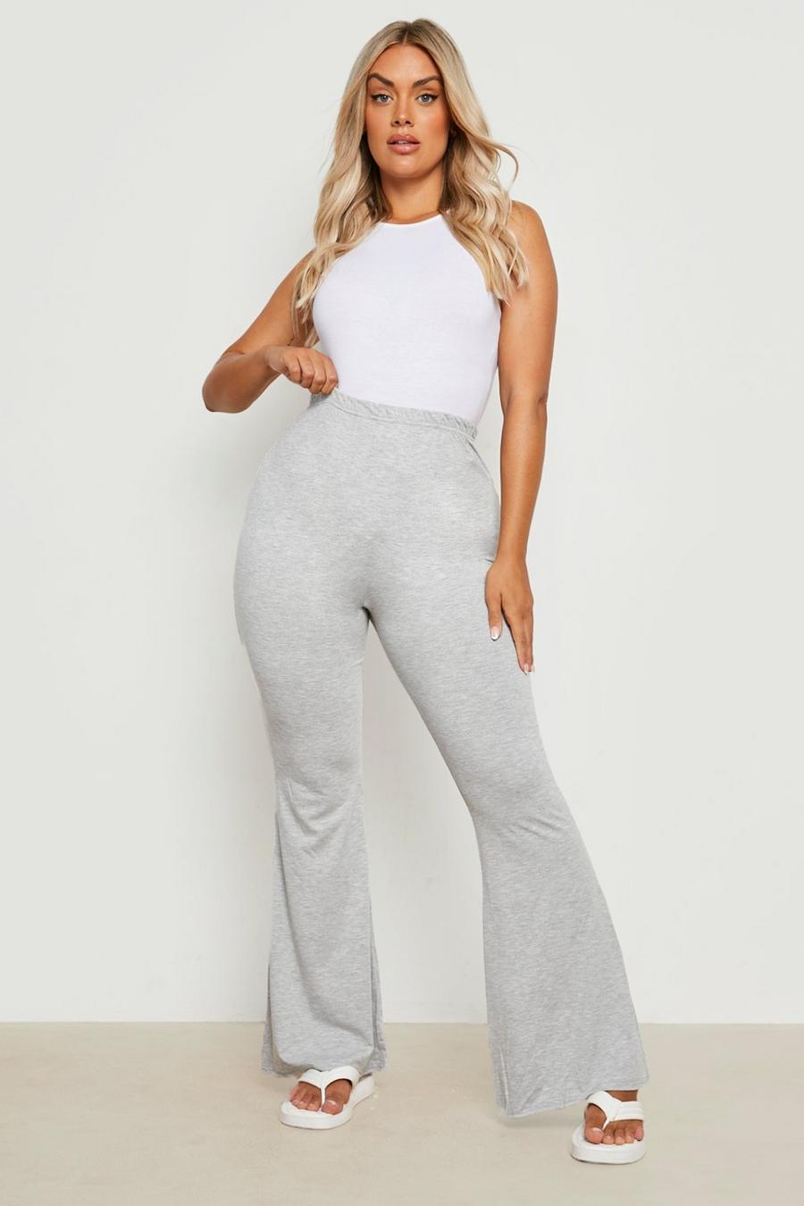 Grey Plus Flare Leg Jersey Trousers image number 1