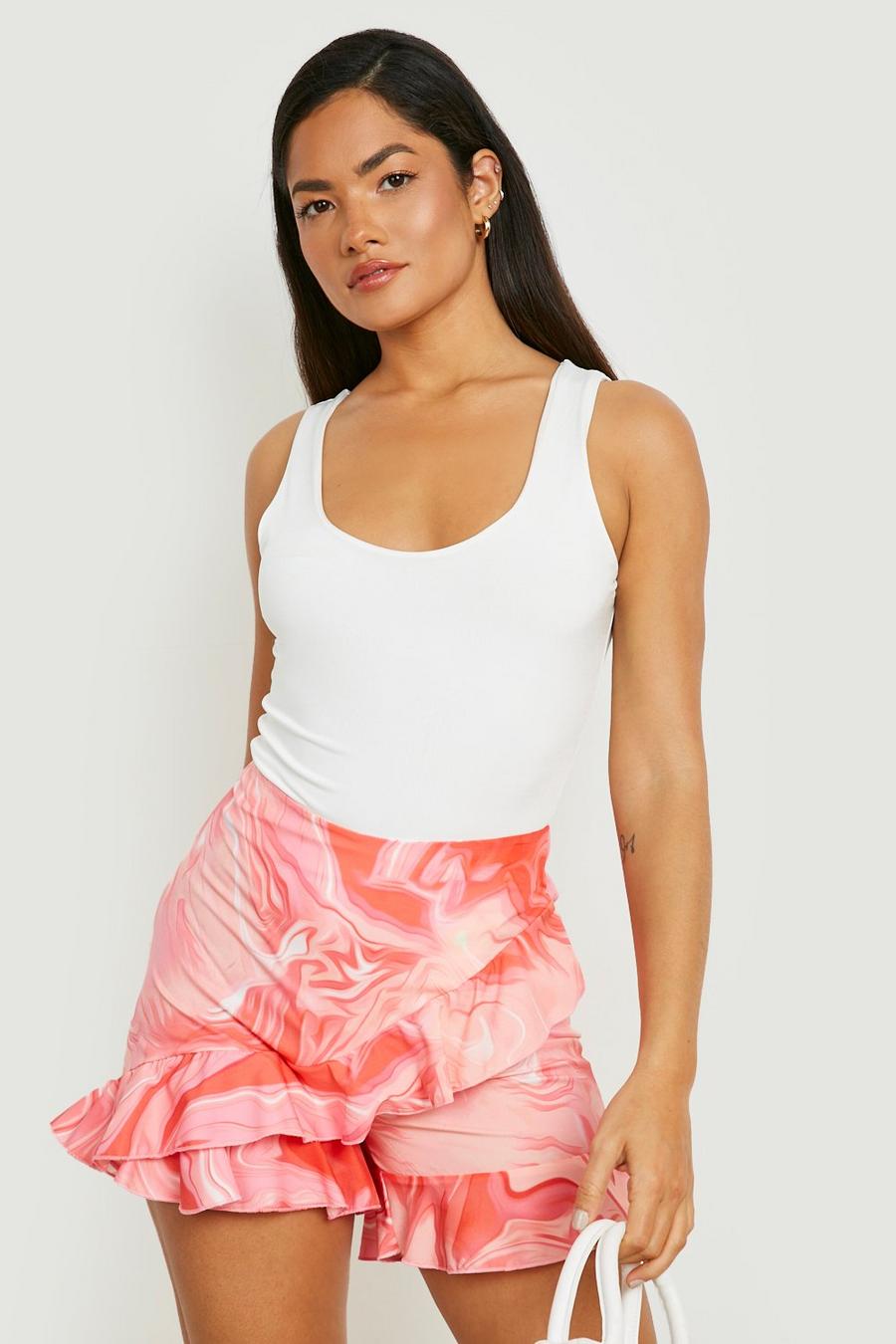 Pink Frill Detail Marble Print Short image number 1