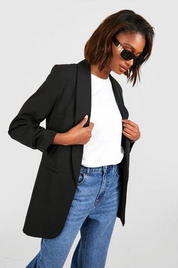 Black Ruched Sleeve Blazer