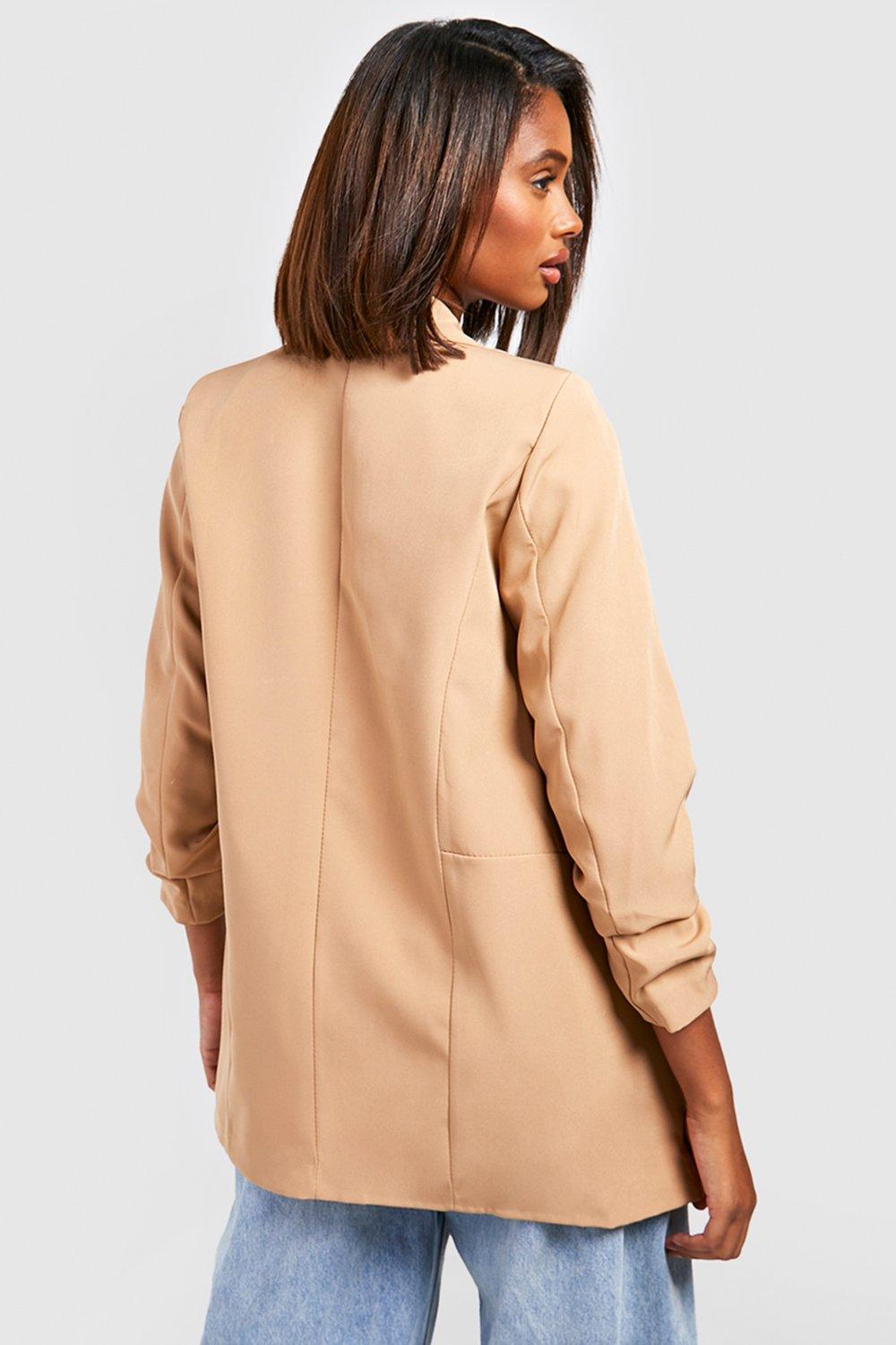 Camel ruched 2024 sleeve blazer