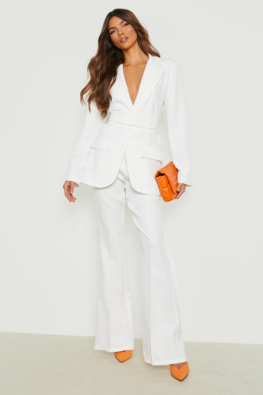 Cream white Fit & Flare Tailored Trousers 