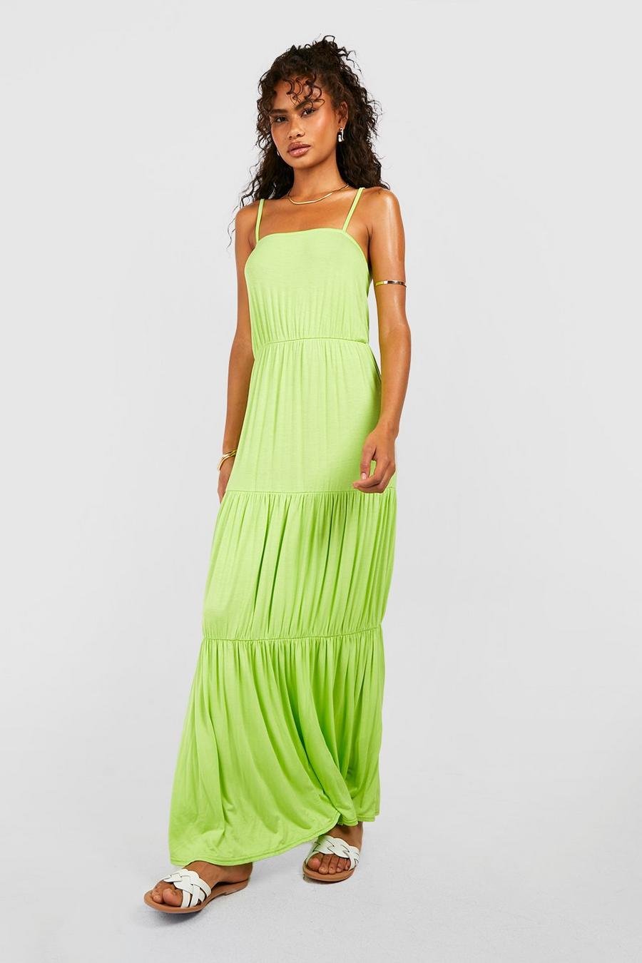 Vestido maxi escalonado de tirantes, Lime