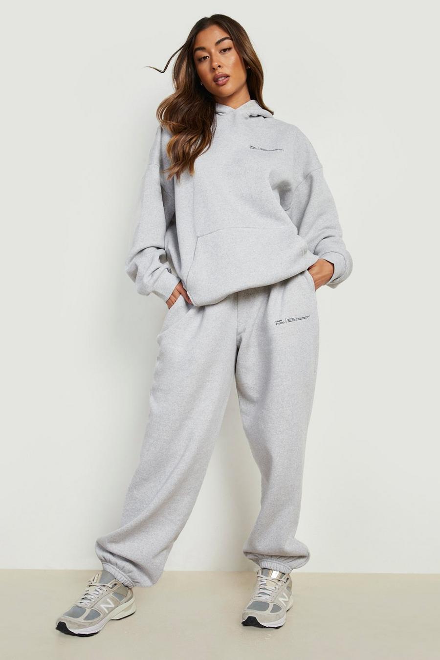 Ash grey Text Print Hooded Tracksuit