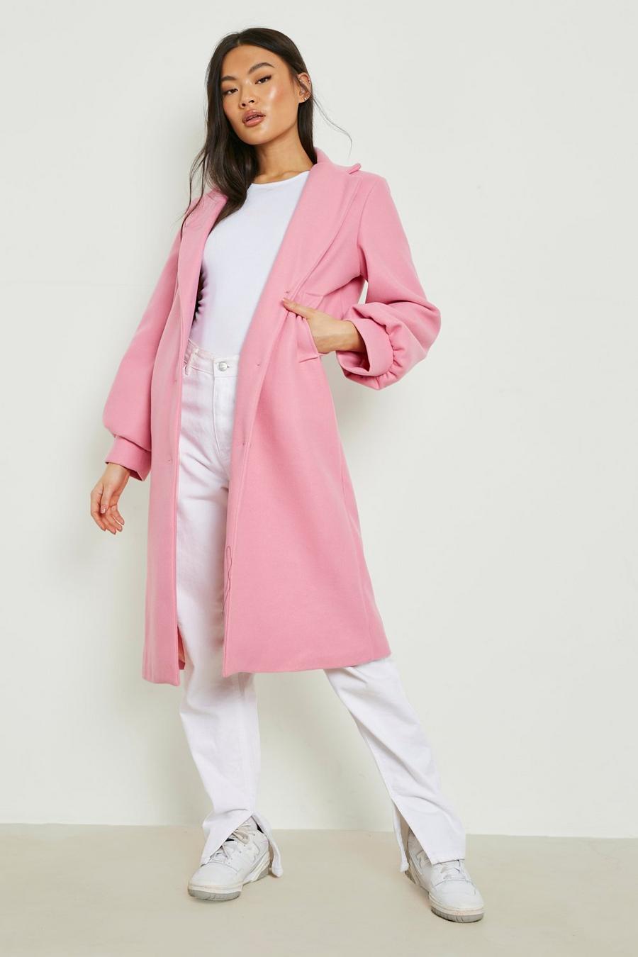 Pink rose Volume Sleeve Wool Look Coat image number 1