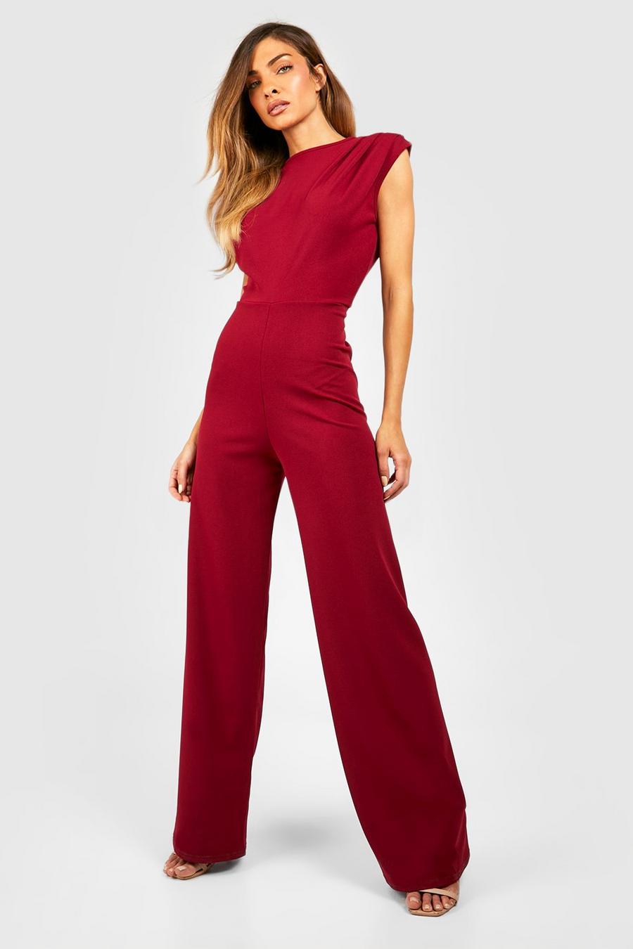 Berry Ruched Detail Wide Leg Jumpsuit image number 1