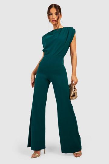 Ruched Detail Wide Leg Jumpsuit bottle green
